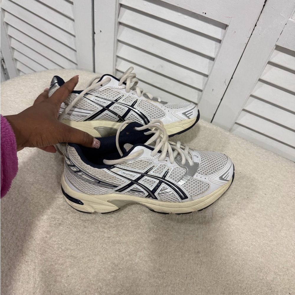 ASICS White and Dark Blue Running Shoes